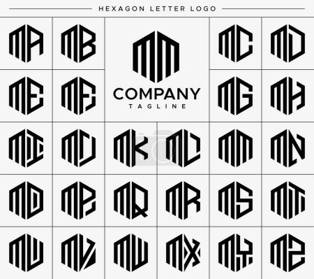 Foto de Modern hexagon M letter logo design vector set. Hexagonal MM M logo graphic template. - Imagen libre de derechos