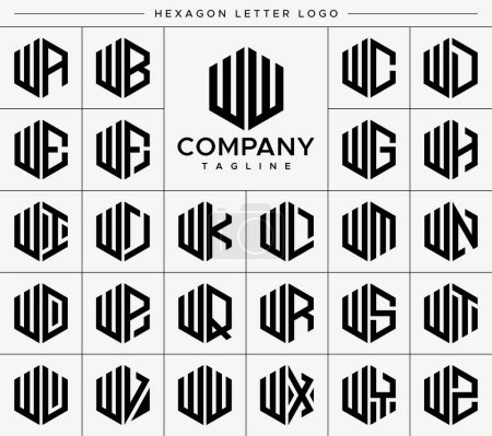 Téléchargez les illustrations : Modern hexagon W letter logo design vector set. Hexagonal WW W logo graphic template. - en licence libre de droit