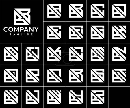 Bündel von abstrakten quadratischen B-Buchstaben Logo-Design-Vektor. Einfache BB B Logo-Vektorvorlage.