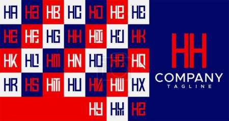 Ilustración de Línea simple letra cuadrada H logo design. Caja abstracta HH H carta logo vector conjunto. - Imagen libre de derechos