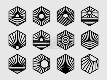 Foto de Paquete de diseño de logotipo de hexágono abstracto de línea Sun - Imagen libre de derechos