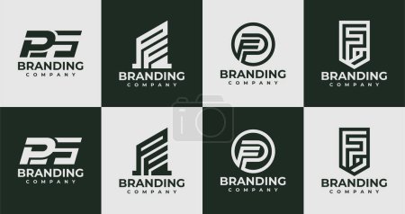Set of initial letter P F PF logo design branding. 