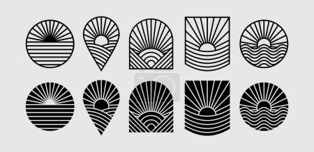 Foto de Línea plana sol brillo granja logo diseño conjunto - Imagen libre de derechos