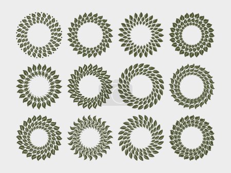 Téléchargez les illustrations : Luxe abstrait feuille naturelle cercle bordure logo ensemble. - en licence libre de droit