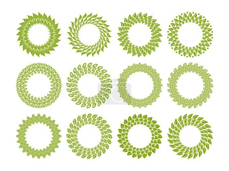 Téléchargez les illustrations : Modèle moderne de logo de bordure de cercle de feuille organique - en licence libre de droit