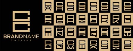 Simple square letter C CC logo design set