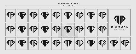 Ilustración de Línea de joyería diamante letra M MM logo diseño conjunto - Imagen libre de derechos