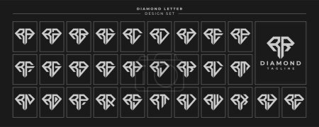Illustration for Set of luxury diamond crystal letter R RR logo design - Royalty Free Image