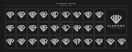 Téléchargez les illustrations : Ensemble de luxe diamant cristal lettre W WW logo design - en licence libre de droit