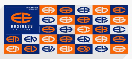 Téléchargez les illustrations : Ensemble de ligne abstraite ovale lettre E EE logo design - en licence libre de droit
