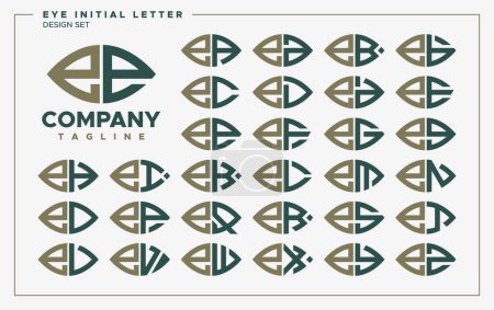 Téléchargez les illustrations : Luxe oeil ou feuille forme lettre minuscule E EE logo ensemble de conception - en licence libre de droit