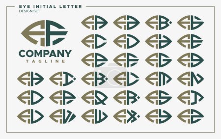 Téléchargez les illustrations : Luxe oeil ou feuille forme lettre F FF logo ensemble de conception - en licence libre de droit