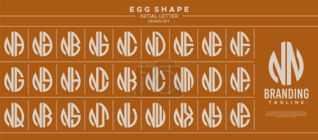 Simple line egg shape stamp letter N NN logo design set