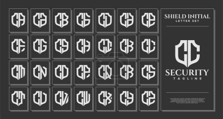 Luxury line shield letter C CC logo template set.