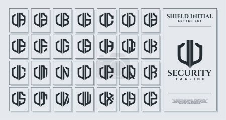 Set of geometric shield letter U UU logo design.