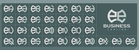 Geometric shape lowercase letter E EE logo vector set