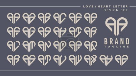 Línea corazón amor letra A AA logo design bundle
