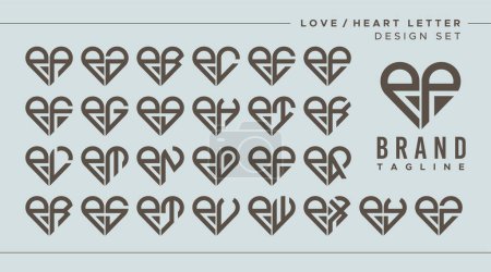 Conjunto de corazón de amor abstracto letra P PP logo design