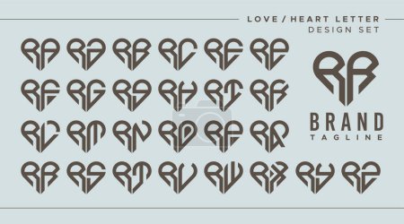 Set of abstract love heart letter R RR logo design