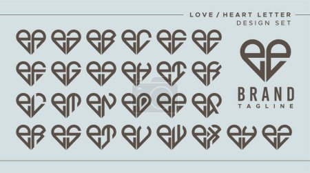 Conjunto de corazón amor letra minúscula E EE logo design