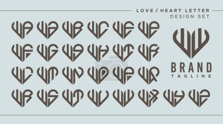 Set of abstract love heart letter W WW logo design