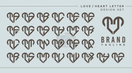 Conjunto de corazón de amor abstracto letra T TT logo design