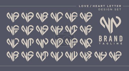 Line heart love letter N NN logo design bundle