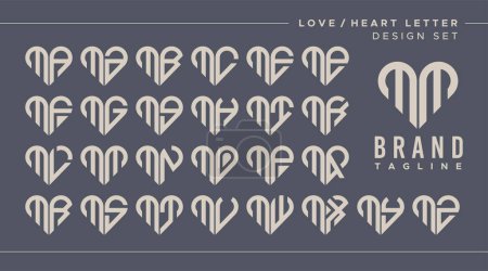 Ligne coeur lettre d'amour M MM logo design bundle