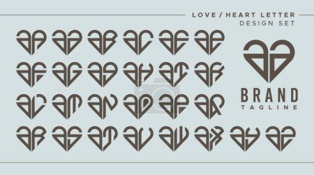 Set of love heart lowercase letter A AA logo design