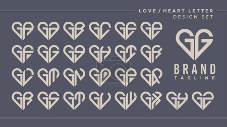 Line heart love letter G GG logo design bundle