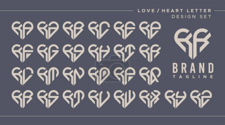 Línea corazón amor letra K KK logo design bundle