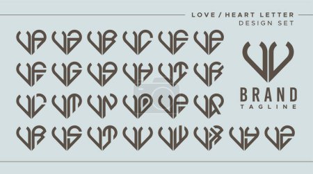 Conjunto de corazón de amor abstracto letra V VV logo design