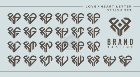Set of abstract love heart letter X XX logo design