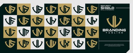 Modern security shield letter V VV logo bundle