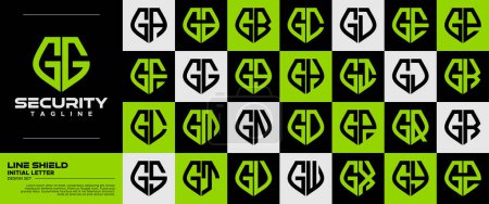 Modern flat line safety shield letter G GG logo set