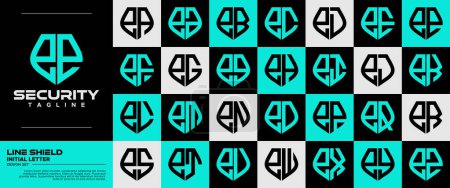 Line technology shield lowercase letter E EE logo bundle