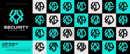 Line technology shield letter X XX logo badge bundle