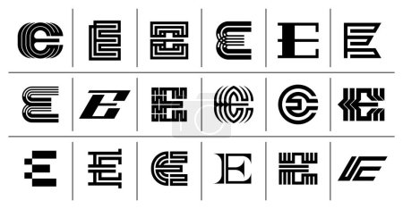 Modern abstract shape letter E logo design set
