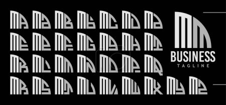 Einfache Linie Quadrantenkreis Buchstabe M MM Logo Design Bundle