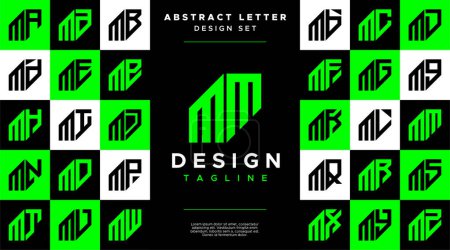 Modern sharp line abstract letter M MM logo bundle