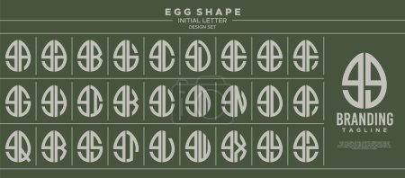 Conjunto de forma de huevo de alimentos letra minúscula G GG logo, número 99 diseño