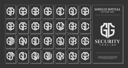Línea de lujo escudo letra G GG logo plantilla conjunto
