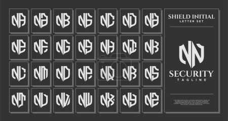 Línea de lujo escudo letra N NN logo plantilla conjunto