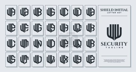 Set of geometric shield letter W WW logo design