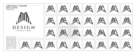 Flache Linie scharfe abstrakte Form Buchstabe M MM Logo Stempel Set