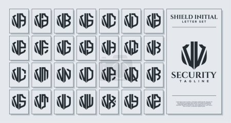 Set of geometric shield letter V VV logo design