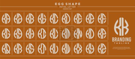 Simple line egg shape stamp letter K KK logo design set