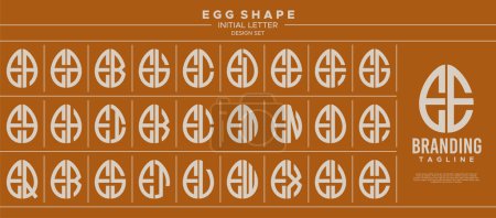 Simple line egg shape stamp letter E EE logo design set