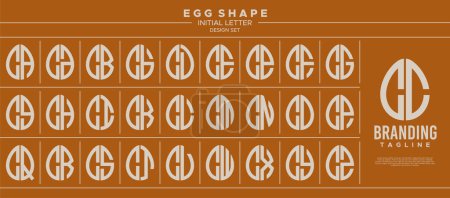 Simple line egg shape stamp letter C CC logo design set