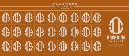 Simple line egg shape stamp letter I II logo design set